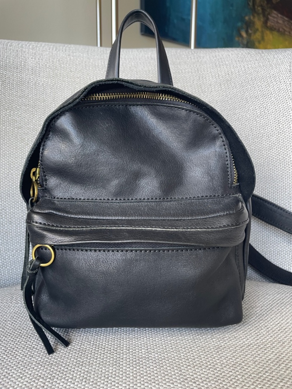 Madewell Black Leather Mini Backpack with Gold Hardware